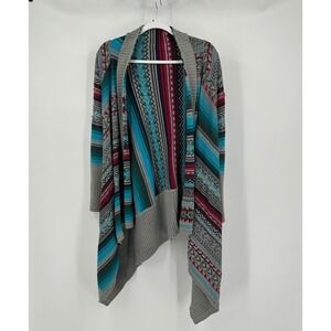 STETSON Southwestern Women Size XS Aztec Print Asymmetrical Hem Cardigan Sweater